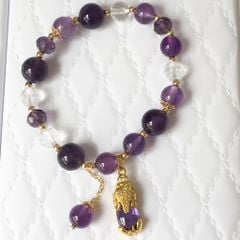  Vòng Đá Phong Thuỷ Cao Cấp - Con Tỳ Hưu Tài Lộc Thạch Anh Tím & Trắng Tự Nhiên 