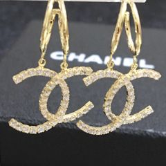  Bông Tai Chanel Màu Vàng Pha Lê Trắng (CH) 