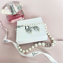  Bộ Trang Sức Dior Trắng - Vòng cổ Choker & Bông Tai Ngọc Trai, Pha Lê 3 Kiểu Đeo Quý Phái (AA) 