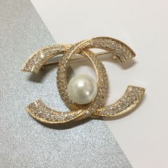  Cài Áo Chanel Màu Vàng Hồng Ngọc Trai & Pha Lê Trắng (AD) 