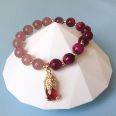  Vòng Đá Phong Thuỷ Cao Cấp -  Con Kỳ Hưu Đá Hổ Phách, Thạch Anh Dâu Tây & Thạch Anh Tím Tự Nhiên 