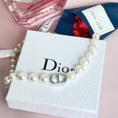  Bộ Trang Sức Dior Trắng - Vòng cổ Choker & Bông Tai Ngọc Trai, Pha Lê 3 Kiểu Đeo Quý Phái (AA) 
