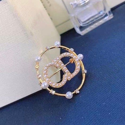  Cài Áo Nam, Nữ - Dior Màu Vàng Ngọc Trai & Pha Lê Trắng (BT) 
