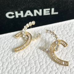  Bông Tai Chanel Bản To Màu Vàng Pha Lê Trắng (CC) 