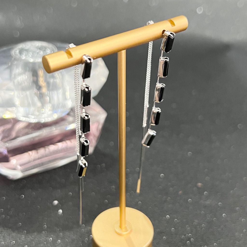  Bông Tai Tua Rua Pha Lê Đen ( Có 3 Kiểu Đeo ) 