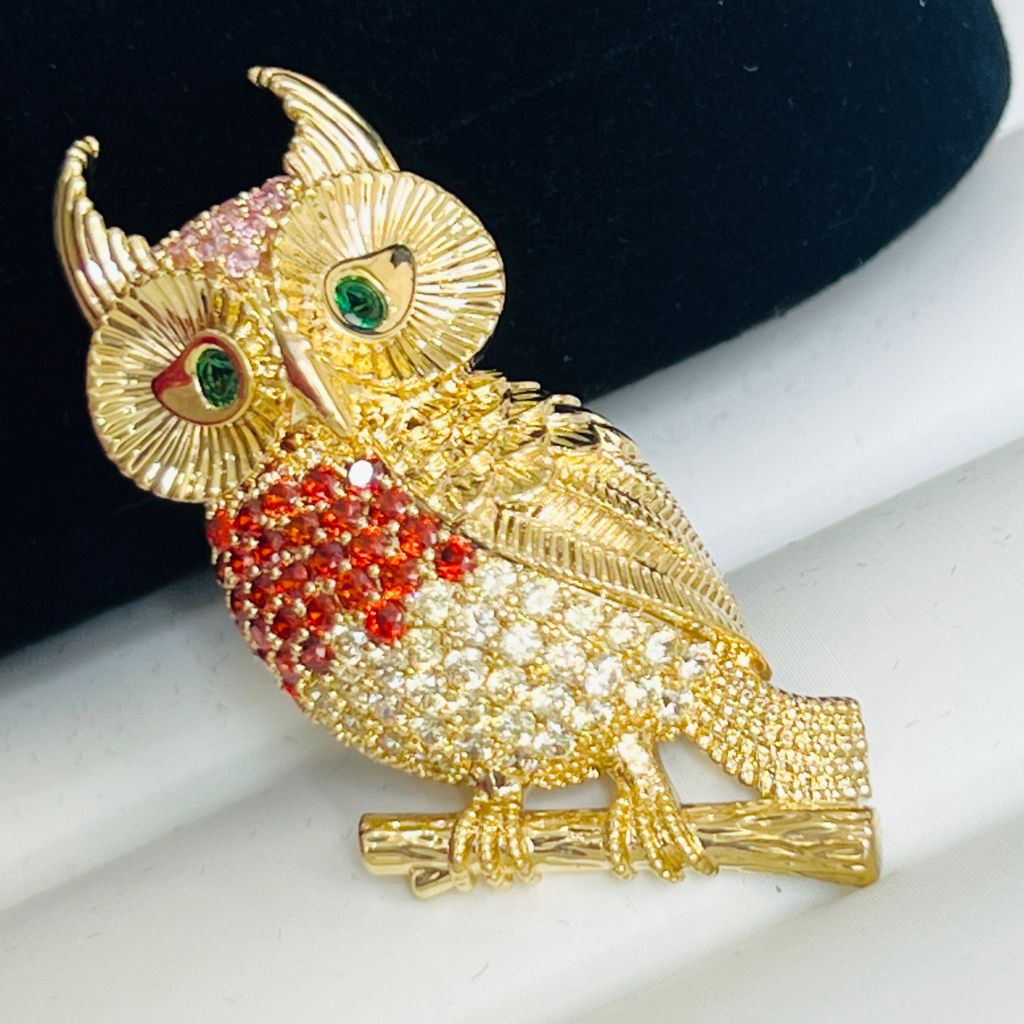  Cài Áo Nam, Nữ - Chim Cú Mèo Màu Vàng Pha Lê Đỏ Cá Tính 