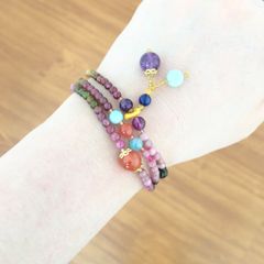  Vòng Đá Phong Thuỷ Cao Cấp - 3 Vòng Đá Tourmaline Đa Sắc Màu, Đá Aquamarine, Đá Thạch Anh Tím & Đá Mã Não Đỏ Tự Nhiên 