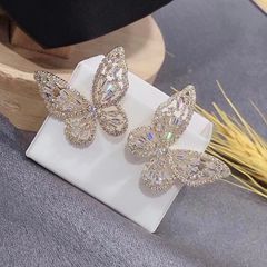  Bông Tai Đôi Bướm Vàng Bản To Pha Lê Trắng (AI) 