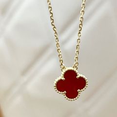  Bộ Trang Sức Cỏ 4 Lá May Mắn - Dây Chuyền, Vòng Tay & Bông Tai Màu Đỏ Pha Lê Trắng (AM) 