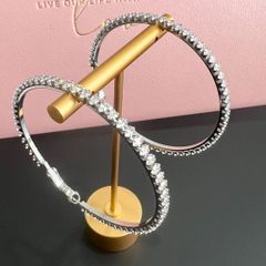  Bông Tai Khoen Tròn Bản To Màu Trắng 7,3cm Pha Lê (BO) 