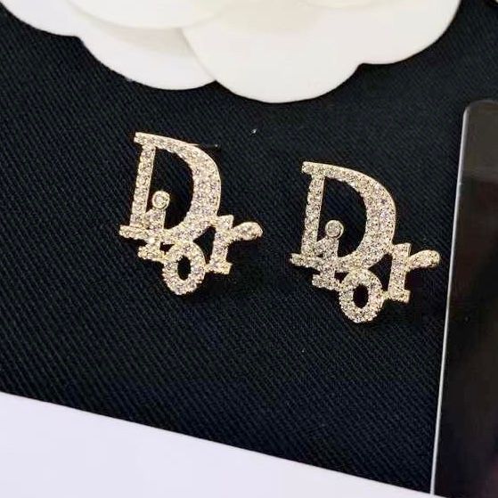  Bông Tai Dior Màu Vàng 1,5cm Pha Lê Trắng (AU) 