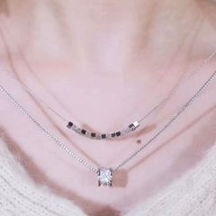  Dây Chuyền Ngắn - 2 Tầng Vòng Tròn Pha Lê Trắng Phong Cách Cá Tính 