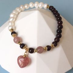  Vòng Đá Phong Thuỷ Cao Cấp - Trái Tim Đá Thạch Anh Dâu Tây, Thạch Anh Tím & Ngọc Trai Nước Ngọt (AF) 