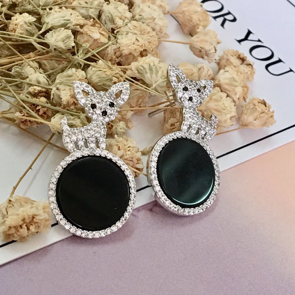  Bông Tai Con Mèo Dễ Thương Bản To Pha Lê Trắng (AB) 