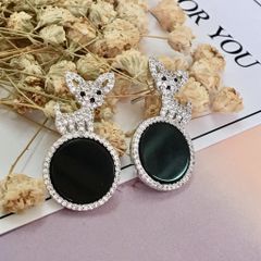  Bông Tai Con Mèo Dễ Thương Bản To Pha Lê Trắng (AB) 