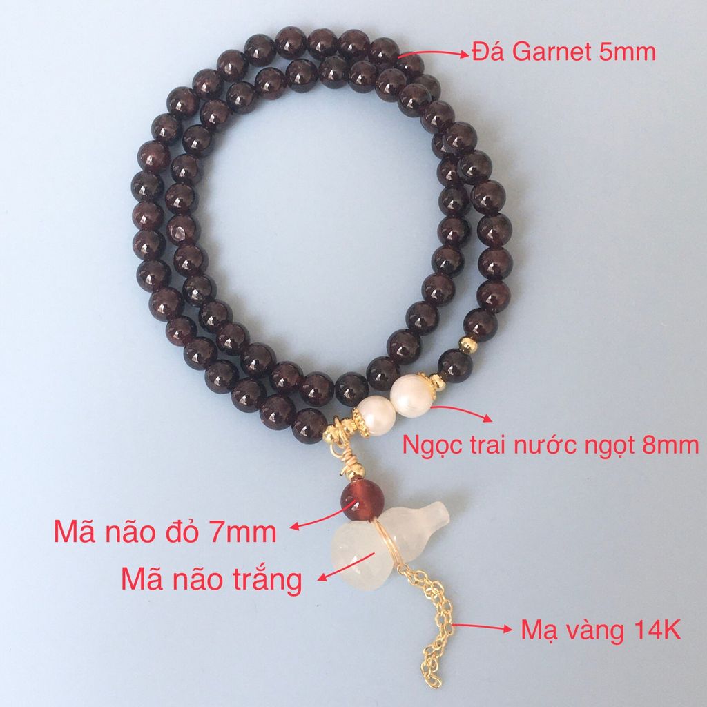  Vòng Đá Phong Thuỷ Cao Cấp - 2 Vòng Hồ Lô Mã Não, Ngọc Trai Nước Ngọt, Đá Garnet Tự Nhiên 