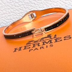  Vòng Tay TiTan Cao Cấp - Hermes Màu Vàng Hồng Pha Lê Đen (AE) 