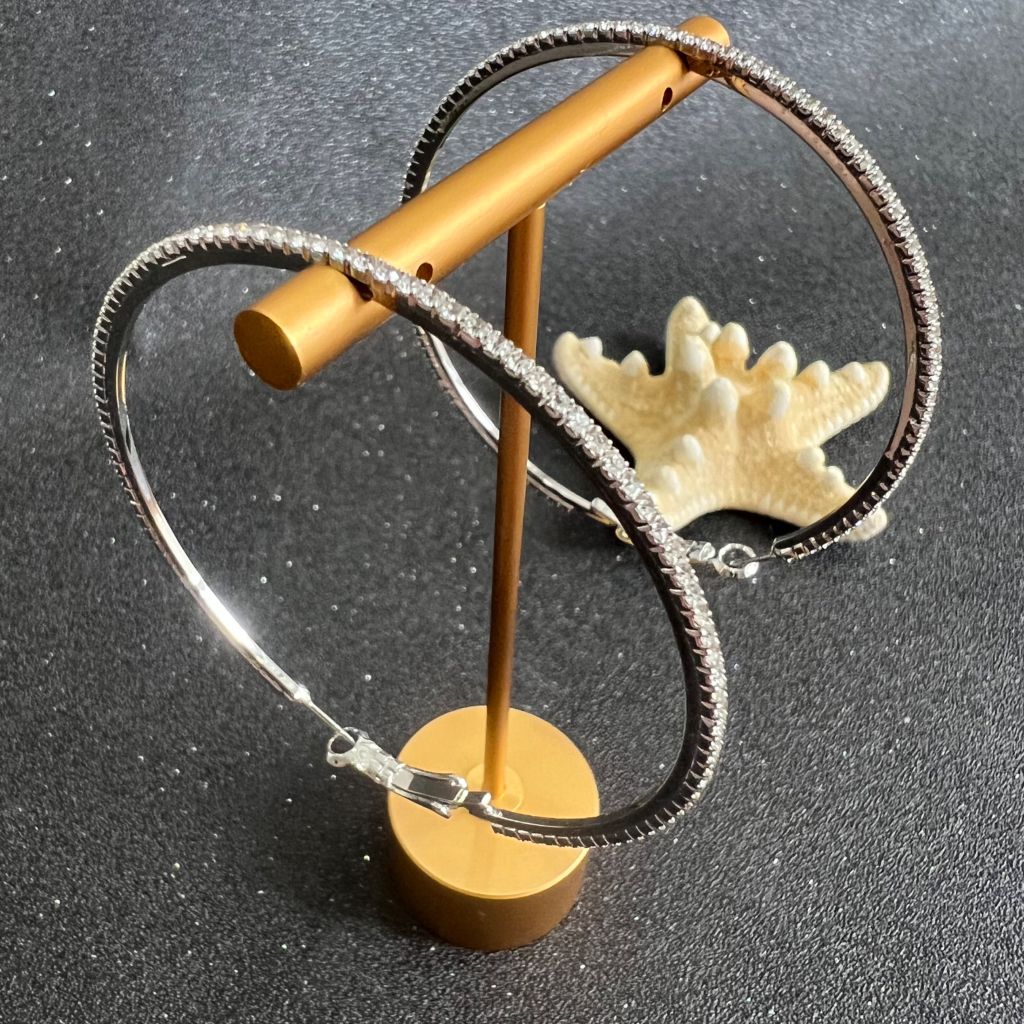  Bông Tai Khoen Tròn Bản To 7,5cm Pha Lê Trắng (BQ) 