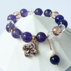  Vòng Đá Phong Thuỷ Cao Cấp - Cỏ 4 Lá May Mắn Thạch Anh Tím, Thạch Anh Trắng & Ngọc Trai Tự Nhiên 