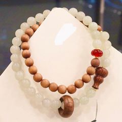  Vòng Đá Phong Thuỷ Cao Cấp - 2 Vòng Hồ Lô Gỗ Đàn Hương & Đá Ngọc Bích Xanh Lá Tự Nhiên 