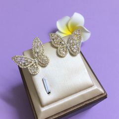  Bông Tai Đôi Bướm Vàng Bản To Pha Lê Trắng (AI) 