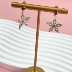  Bông Tai Cánh Hoa Pha Lê Hồng & Trắng (BR) 