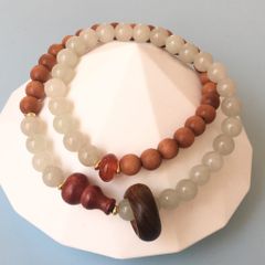  Vòng Đá Phong Thuỷ Cao Cấp - 2 Vòng Hồ Lô Gỗ Đàn Hương & Đá Ngọc Bích Xanh Lá Tự Nhiên 