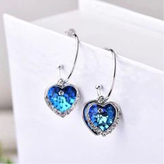  Bông Tai Khoen Tròn Trái Tim Của Đại Dương Pha Lê Xanh Bích Titanic (AE) 