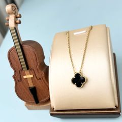  Dây Chuyền Titan Cao Cấp - Cỏ 4 Lá May Mắn Màu Vàng Đen (AO) 