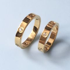  Nhẫn Cặp Đôi Tình Yêu - Cartier Màu Vàng TiTan Cao Cấp Pha Lê (AG) 