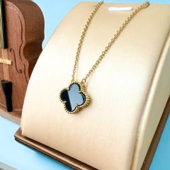  Dây Chuyền Titan Cao Cấp - Cỏ 4 Lá May Mắn Màu Vàng Đen (AO) 