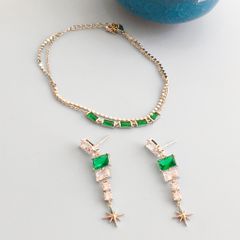  Bộ Trang Sức Pha Lê Xanh Lá - Vòng Tay & Bông Tai Ngôi Sao Tinh Tế 
