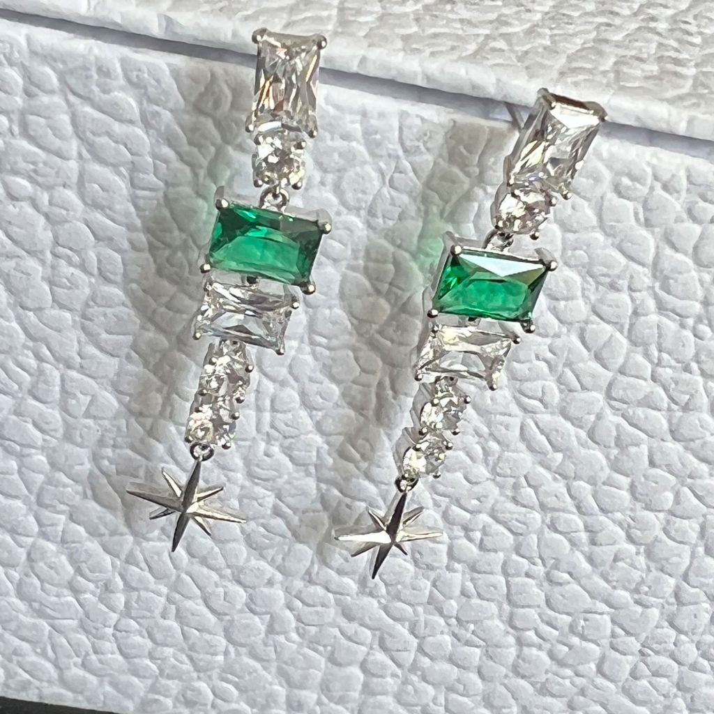  Bộ Trang Sức Pha Lê Xanh Lá - Vòng Tay & Bông Tai Ngôi Sao Tinh Tế 