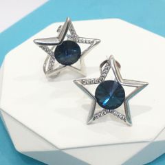  Bông Tai Ngôi Sao May Mắn Bản To Pha Lê Xanh Bích & Trắng (BH) 