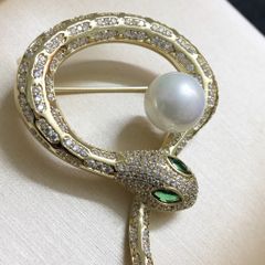  Cài Áo Nam, Nữ - Con Rắn Ngọc Trai & Pha Lê Xanh, Trắng 