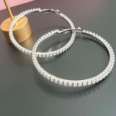  Bông Tai Khoen Tròn Bản To Màu Trắng 7,3cm Pha Lê (BO) 