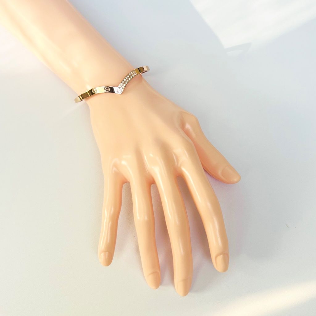  Vòng Tay TiTan Cao Cấp - Cartier Màu Vàng Hồng Pha Lê Trắng (AJ) 