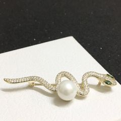  Cài Áo & Mặt Dây Chuyền - Con Rắn Pha Lê Xanh, Trắng & Ngọc Trai (AB) 