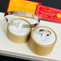  Bộ Trang Sức Nam, Nữ Cartier Titan Cao Cấp - Vòng Tay & Nhẫn Màu Trắng Pha Lê (AI) 