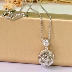  Dây Chuyền Bạc Cao Cấp - Quả Cầu Trái Tim Pha Lê Trắng 