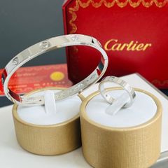  Bộ Trang Sức Nam, Nữ Cartier Titan Cao Cấp - Vòng Tay & Nhẫn Màu Trắng Pha Lê (AI) 