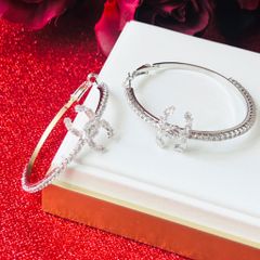  Bông Tai Chanel Khoen Tròn Màu Trắng 5cm Pha Lê (BR) 