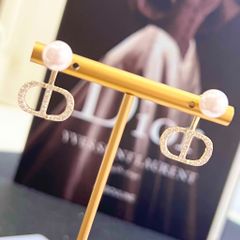  Bông Tai Dior Màu Vàng Ngọc Trai & Pha Lê Trắng (AN) - Có 3 Kiểu Đeo 