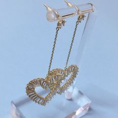  Bông Tai Tua Rua  Trái Tim Vàng Pha Lê Trắng (AM) 