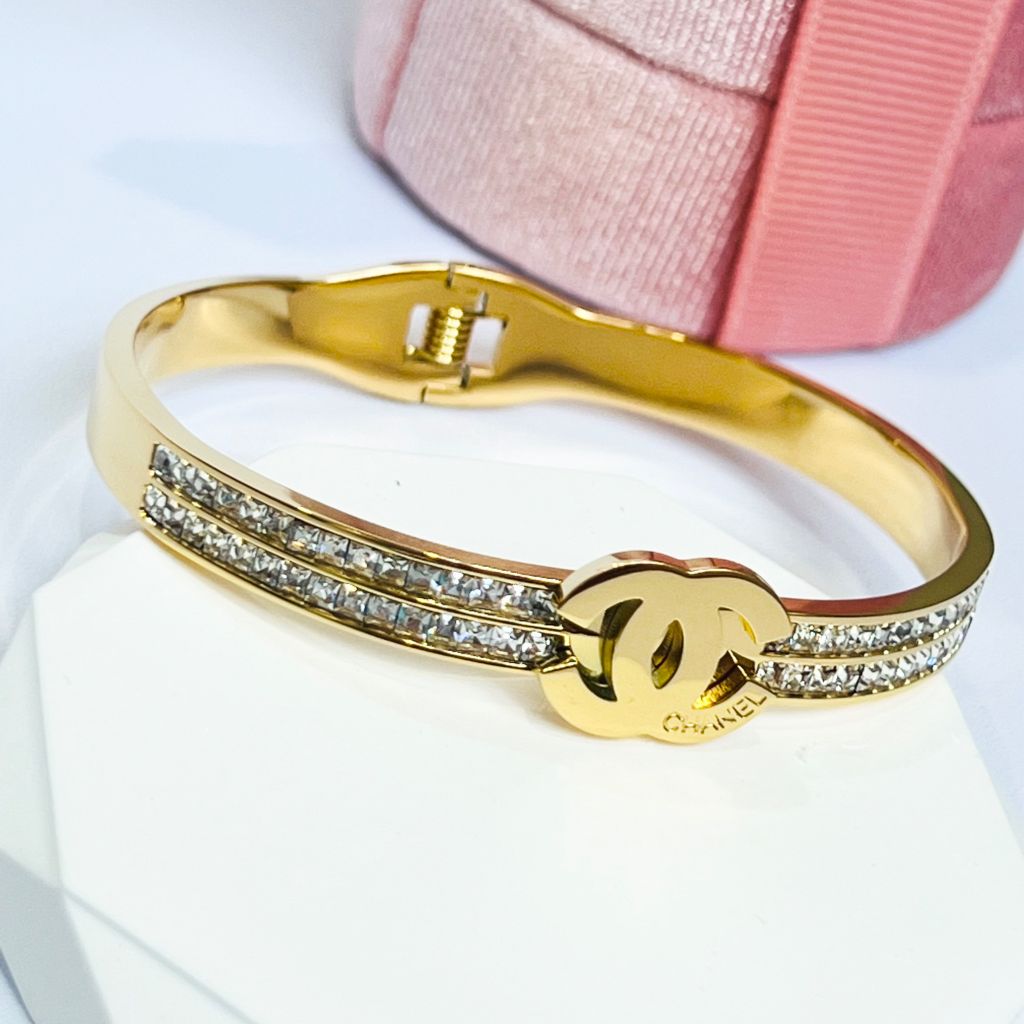 Vòng Tay TiTan Cao Cấp - Chanel Màu Vàng Pha Lê Trắng (AF) 