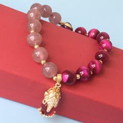  Vòng Đá Phong Thuỷ Cao Cấp -  Con Kỳ Hưu Đá Hổ Phách, Thạch Anh Dâu Tây & Thạch Anh Tím Tự Nhiên 