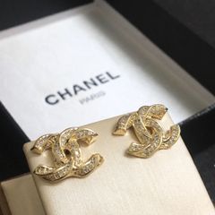  Bông Tai Chanel Màu Vàng Pha Lê Trắng (AZ) 