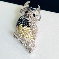  Cài Áo Nam, Nữ - Chim Cú Mèo Màu Trắng Pha Lê Xanh Cá Tính 