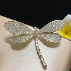  Cài Áo Nam, Nữ - Con Chuồn Chuồn Vàng Bản To Pha Lê Trắng Sang Trọng (AC) 