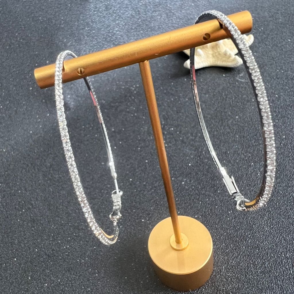  Bông Tai Khoen Tròn Bản To 7,5cm Pha Lê Trắng (BQ) 